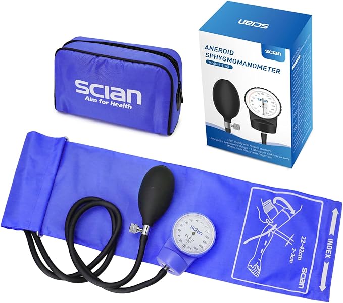 Scian Sphygmomanometer - Blood Pressure Cuff Manual with D-Ring Universal Cuff 10-16", Come with Carrying Bag for Nurse Doctor Senior Adult(Blue, Stethoscope Not Included)