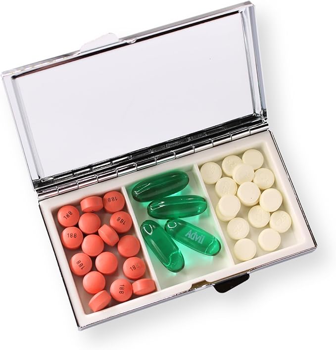 Cute Pill Organizer – Small Metal Travel Case for Vitamins & Supplements in Mentally Stable