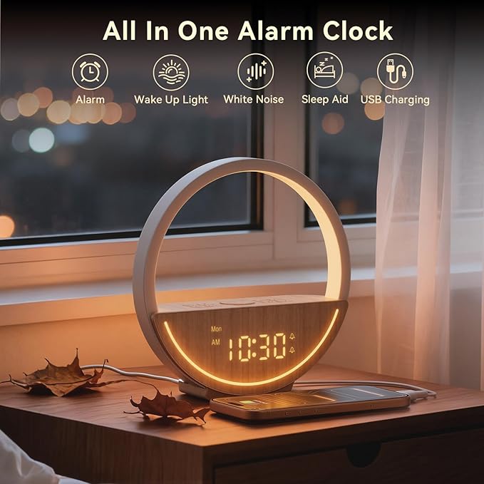 Vivilumens Wake Up Light Sunrise Alarm Clock - White Noise Machine with 20 Soothing Sounds for Sleep Better, Weekdays/Weekends Dual Alarms for Heavy Sleepers & Touch Control Night Light, Ideal Gifts