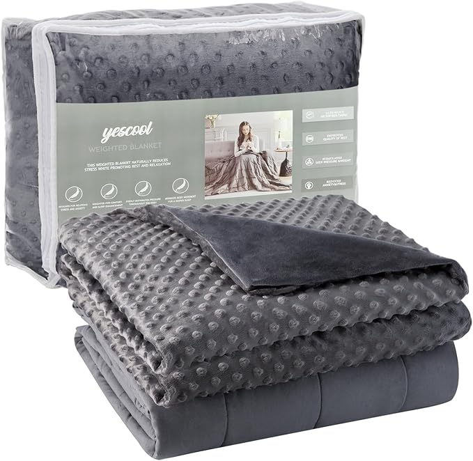 yescool Weighted Blanket with Cover for Adults (15 lbs, 48" x 72", Charcoal Gray) Heavy Blanket for Sleeping Perfect for 140-160 lbs, Twin Size Breathable Blanket with Premium Glass Bead