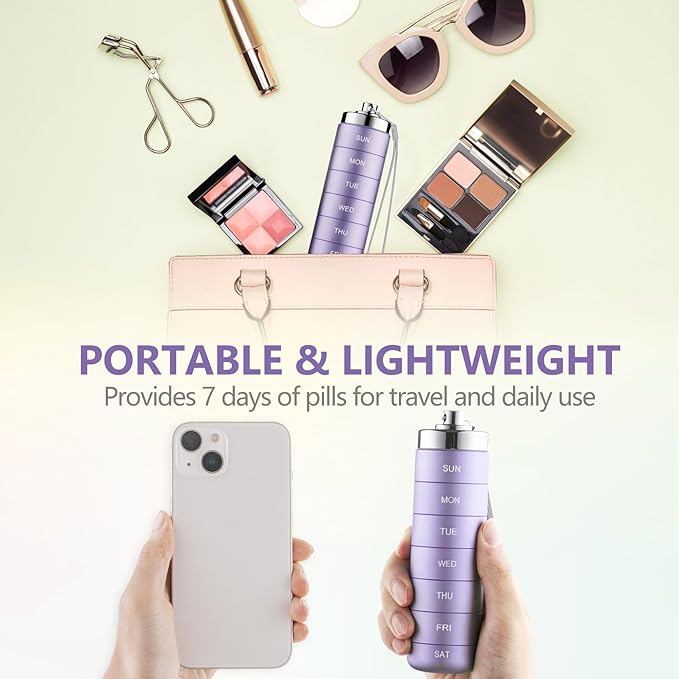 Mossime Metal Travel Pill Organizer, Portable 7 Day Vitamin Organizer Stackable, Waterproof 1 Times A Day Pill Box, Large Pill Container, Daily Medicine Organizer for Vitamin, Fish Oil, Supplement