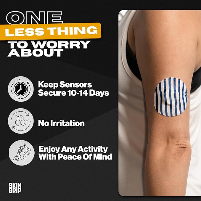 Skin Grip Freestyle Libre 2 Sensor Covers & Lingo CGM – Waterproof and Sweatproof Adhesive for 10-15 Days, Pre-Cut Medical Tape, Continuous Glucose Monitor Patch – Classics (10-Pack)