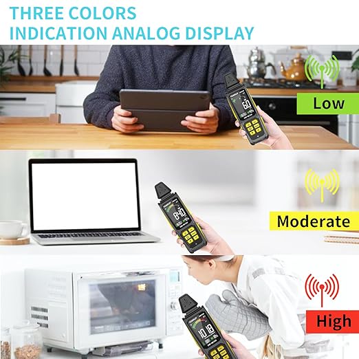 EMF Detector, 5-in‑1 Portable EMF Meter and Radiation Detector for RF, EF, MF, Temp, Humidity, WiFi Signal– Rechargeable EMF Reader with 3-Color Sound‑Light Alarm for Home,Office,Ghost Hunting