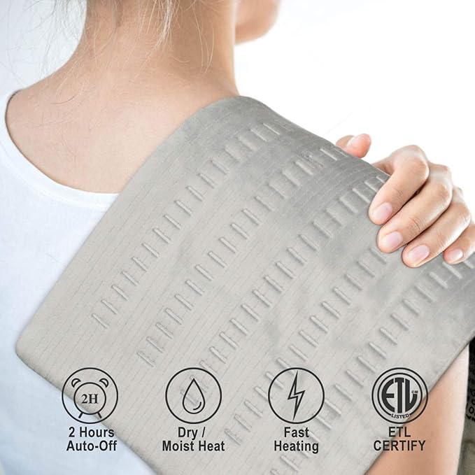 Heating Pad for Back Pain and Cramps Relief - 12” x 24” Ultra-Soft Electric Heated Pad with 3 Heat Setting, Moist Heat & Auto Shut-Off - for Neck, Shoulder, Machine Washable