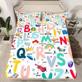 Cartoon ABC Alphabet Bed Sheet Set - Full, Fitted Sheet for Kids, Cute Educational Bedding Set with 2 Pillow Cases
