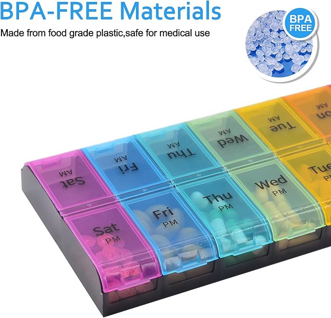 GREENCYCLE Extra Large Weekly Pill Organizer 2 Times A Day,7 Day Pill Box AM PM Medicine Planner Dispenser Case with XXL Compartment Home Pill Container for Vitamins Fish Oil Supplements (Rainbow)