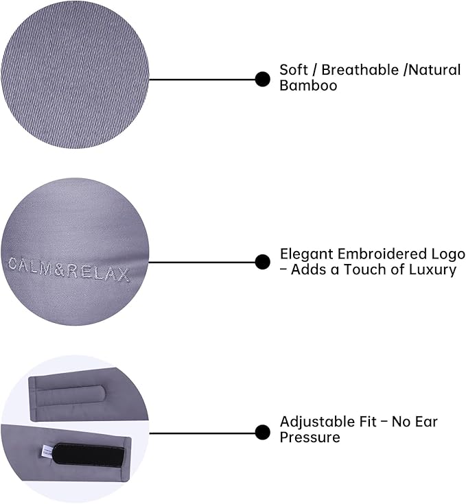 Calm&Relax Bamboo Sleep Mask: 3D Blackout Sleeping Eye Mask for Side Sleepers - Zero Pressure Eye Covers for Travel Airplane(Grey)