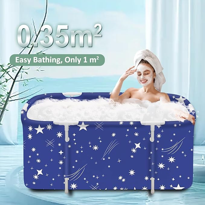 STARBRILLIANT Portable Foldable Bathtub,Soaking Standing Bath Tub for Shower Stall, Easy to Assemble Collapsible Bathtub, Suitable for Travel, Camping and Outdoor Activities (Starry Sky, 45inch)