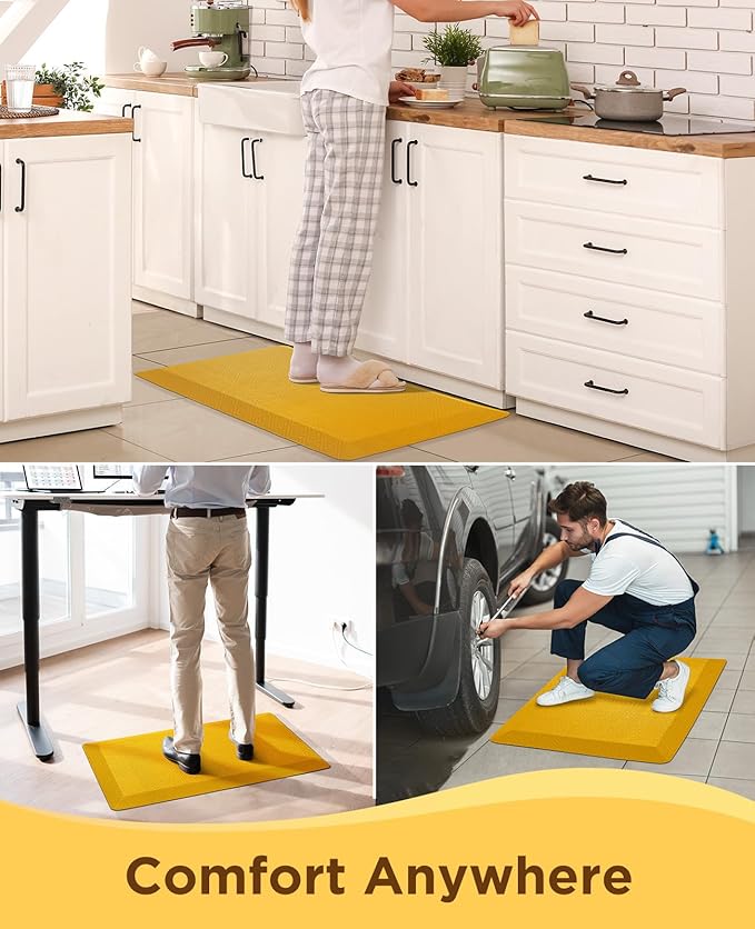 Ophanie Kitchen mats for Floor, 3/4 inch Thick, Kitchen Rugs, 20''x48'' Anti Fatigue Standing Cushioned Mat, Waterproof,Comfort Ergonomic mat for Office, Home, Sink, Orange Non-Slip Bottom