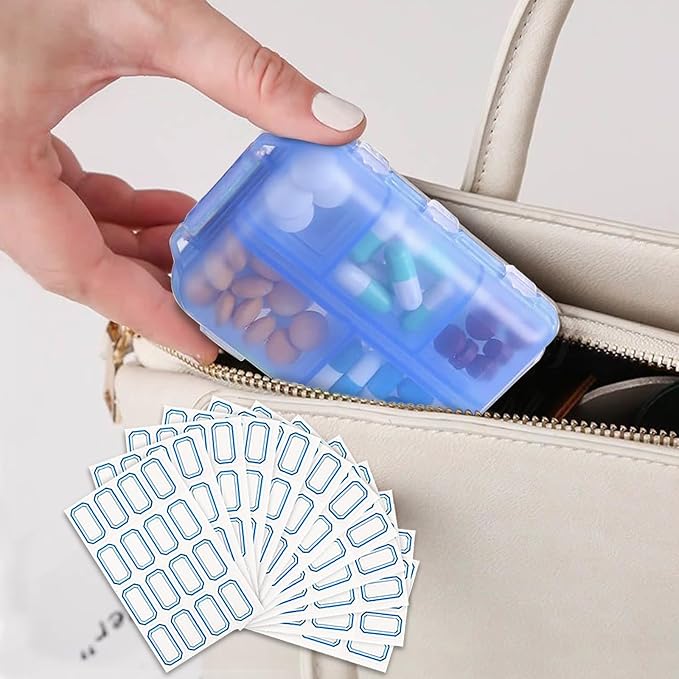 INVODA 12PCS 10-Compartment Pill Organizer BPA-Free Travel Pill Case with Daily Labels Portable Medicine Box for Vitamins, Supplements & Jewelry
