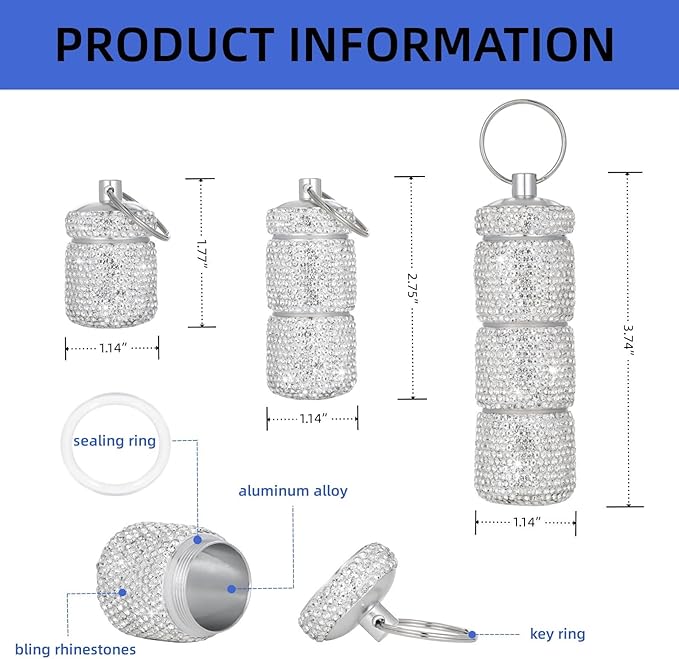 Keychain Pill Holder Box Travel Small Pill Case Bling Portable Purse Medicine Case Container Metal Pill Organizer Fob for Vitamin Medicine（Dark Blue