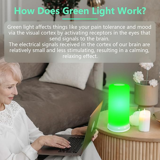 Green & White Light Therapy Lamp for Migraines, Headaches, Insomnia, Anxiety Relief, Light Sensitivity - Soft Mode for Fast Asleep