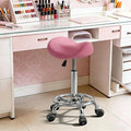 Saddle Stool with Wheels, Adjustable Rolling Stool Chair with Back Support, Ergonomic PU Leather Saddle Chair for Salon, Massage, Tattoo, Medical, Spa, Office (Pink, 1PCS)
