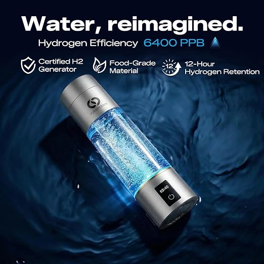 Hydrogen Water Bottle Generator - Up to 6400 PPB, 12-Hour Hydrogen Retention, H2 Certified SPE/PEM Tech, Portable, Recovery & Thoughtful Wellness Gift (Sliver)