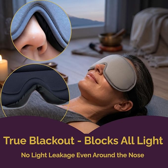 3D Contoured Eye Mask for Travel - 100% Blackout Sleep Mask for Men Women - Zero Eye Pressure Adjustable Eye Cover for Nap, Office & Meditation, Comfortable & Soft - Slate Gray