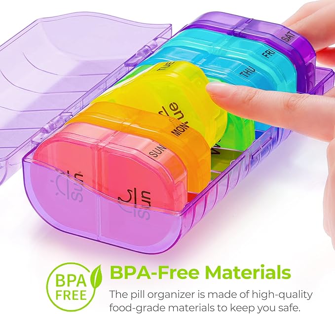 AUVON Pill Box 2 Times a Day, Weekly Pill Organizer AM PM with 7 Daily Pocket Case to Hold Vitamin, Medicine, Medication, and Supplement