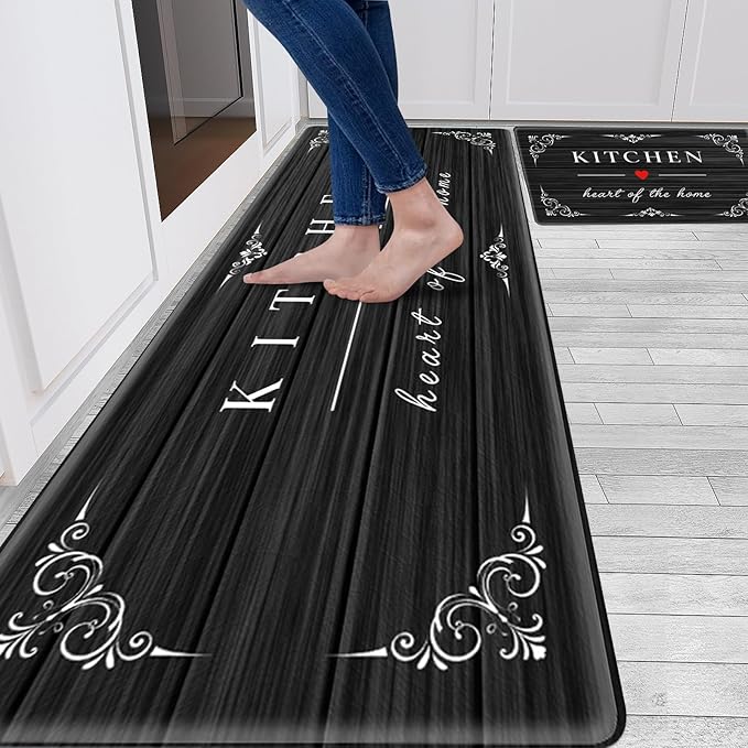 Sofort Kitchen Mat for Floor Anti Fatigue Cushioned Kitchen Mats 2 Pieces Non Slip Waterproof Rugs, Rustic Wooden Comfort Standing Mats for Office, Sink, Laundry