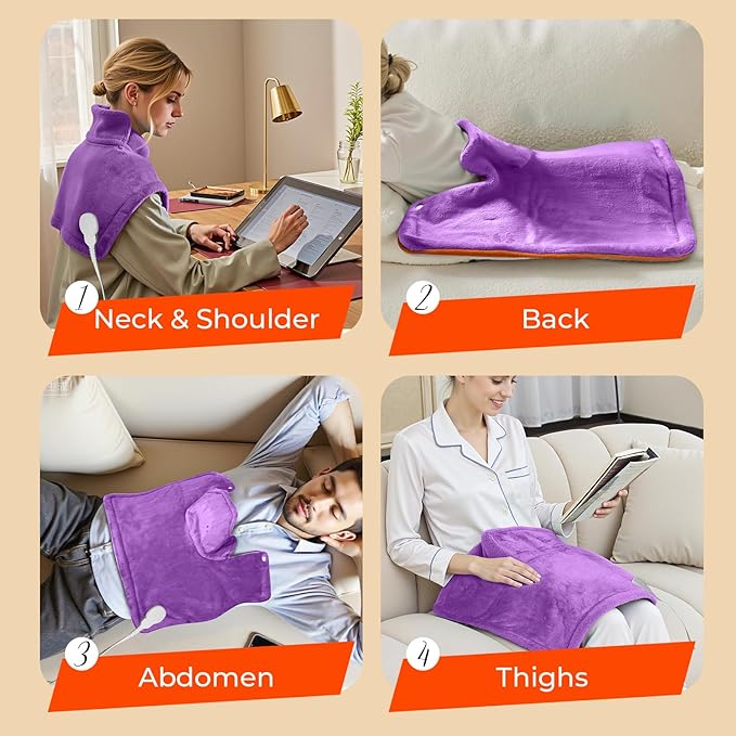 VAAGHANM Heating Pad: Electric Heat Pad for Neck & Shoulders & Back - Weighted Instant Heating Pads-6 Heat Options & 6 Auto Timer Mode -Purple