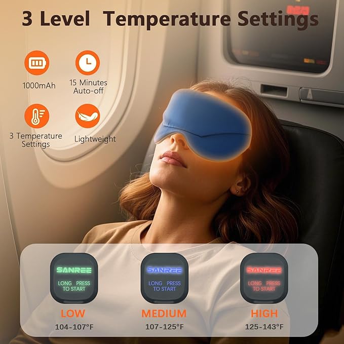 Heated Eye Mask-Cordless Eye Mask for Dry Eyes,Electric Warm Compress for Eyes,Improved Sleep, Blackout Eye Heating Pad for Eye Relief,Rechargeable Warming Eyes Mask for Travel with Washable Cover