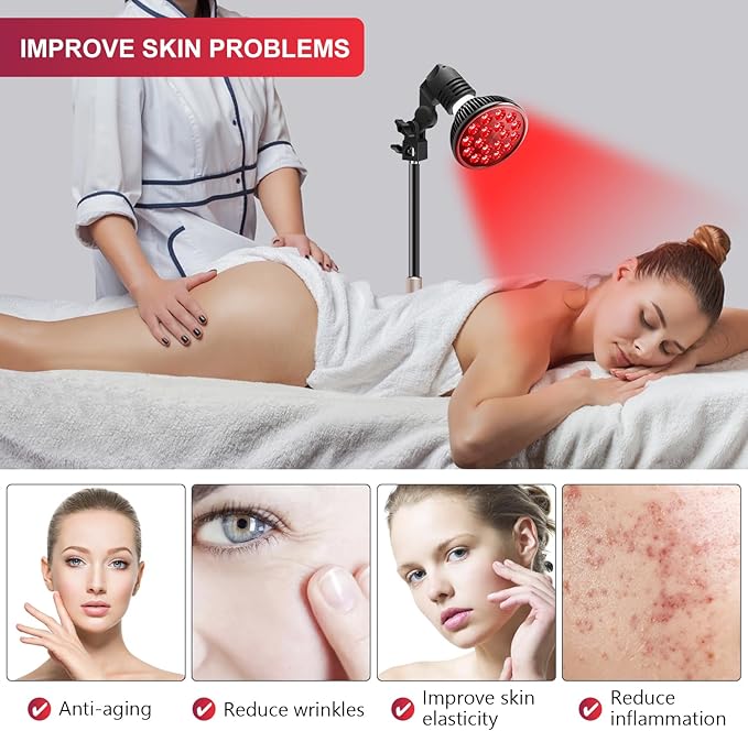 Wolezek Red Light Therapy Lamp - LED Face & Body Treatment, Adjustable Stand 10-16.5in, 18 LEDs 660nm & 850nm Combo