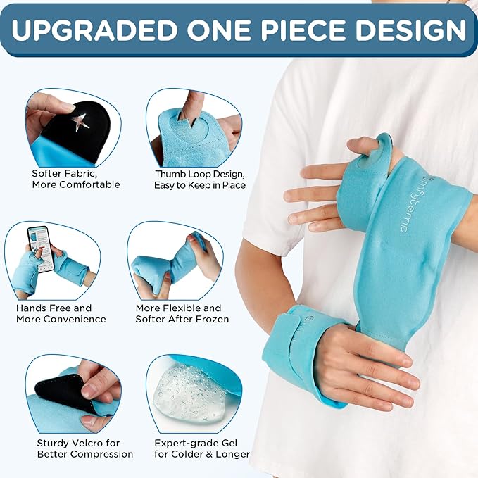 Comfytemp Wrist Ice Pack Wrap for Carpal Tunnel Relief, 2 Packs, Gel Ice Packs for Injuries Reusable for Wrist Hand Pain, Hot Cold Compress Brace, Recovery Items Men Women