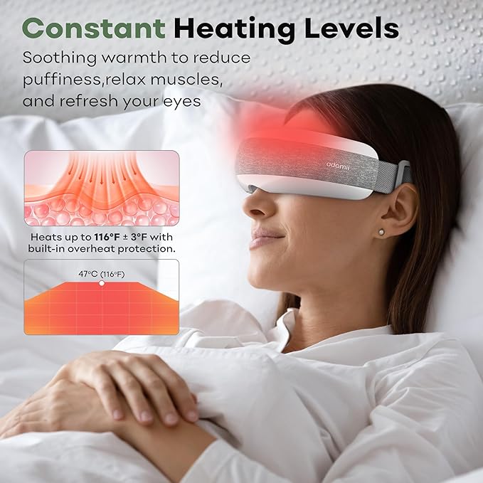 Eye Massager with Heating, Heated Eye Mask with Bluetooth Music, Adjustable Head Strap,Improve Sleep Mask, Gift for Women Men Mom Dad