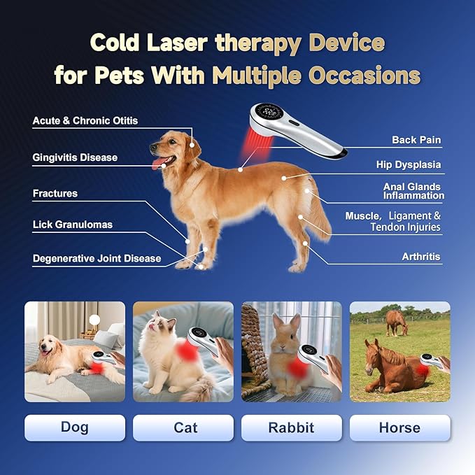 Infrared Red Light Therapy for Pet, Ariysah Cold Laser Therapy Device with Magnetic Cover, Home Handheld Light Therapy Device, Suitable for Body Pain Relief, Gifts for the Elderly(3*808nm+13*650nm)