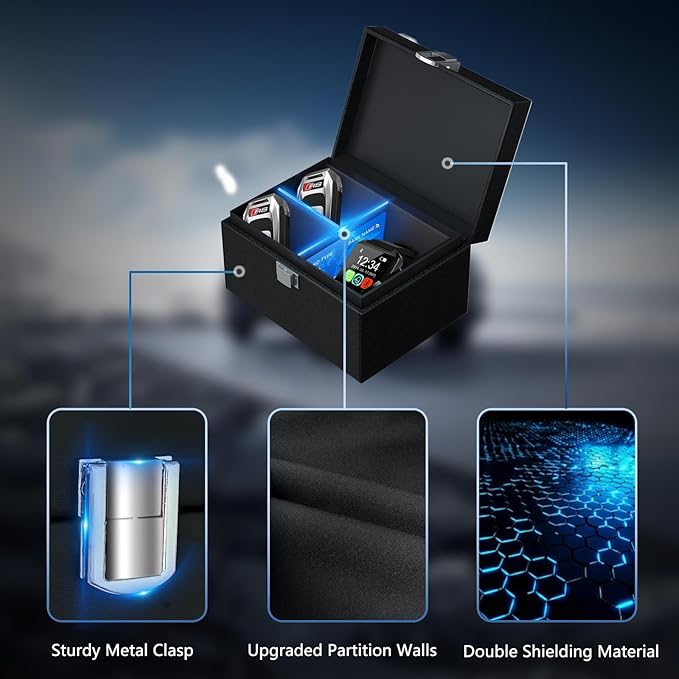 Faraday Box with Faraday Bags for Car Keys, Faraday Key Fob Protector, Faraday Cage Key Fob Signal Blocker, Signal Blocking Box for Car Keys
