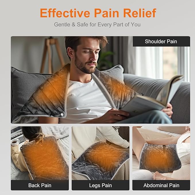 Weighted Heating Pad for Back & Cramps Relief, 17" x 33" Extra Large Electric Heat Pad with Waist Belt for Neck Shoulders