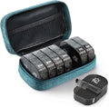 AUVON Canvas Bag Travel Pill Organizer 2 Times a Day, Large AM/PM Weekly Pill Box 7 Day Pill Case with Portable Cyan Zipper Cloth Bag for Holding Supplements, Vitamins and Fish Oils