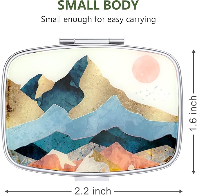 Nipichsha Pill Box, Small Pill Case for Purse & Pocket, Cute Travel Medicine Organizer, Portable Medicine Container Holder to Hold Vitamins, Medication, Fish Oil & Supplement, Watercolor Sunrise
