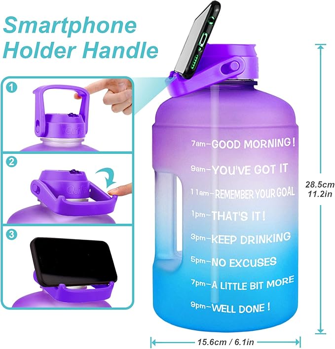 QuiFit 1 Gallon Water Bottle - with Straw & Motivational Time Marker Leak-Proof BPA Free Reusable Gym Sports Outdoor Large(128OZ/73OZ) Capacity Water Jug