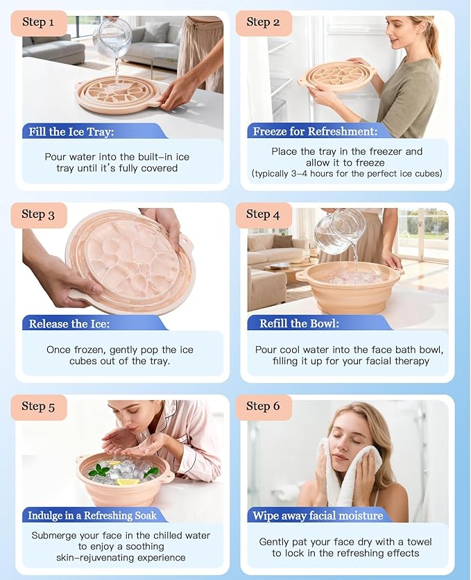 Face Ice Bath Bowl with Built-in Ice Tray for Cold Therapy, Collapsible Silicone Face Bowl for Ice Skin Tightening & Puffiness Reduction, Ideal for Home Use