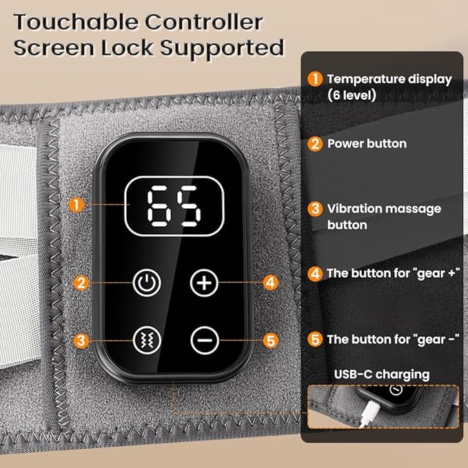 Cordless Heating Pad with Massager for Lower Back Pain Relief, Portable Wearable Wrap 5 Vibration & 3 Heat Levels for Period Cramps Relief, Gifts for Women Men Mom Dad Home Office Use(39.76x8.27in)
