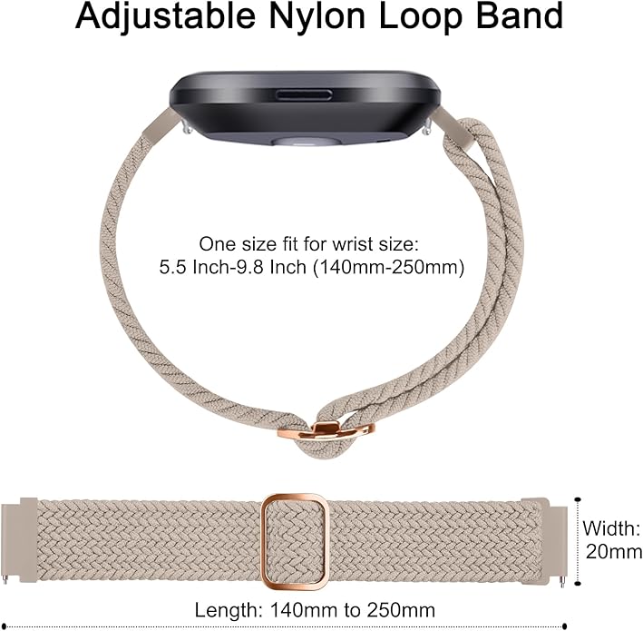 Tobfit Elastic Bands Compatible with Fitbit Versa 2 Watch Bands Women Men, Soft Adjustable Stretchy Loop Nylon Stylish Replacement Wristbands for Fitbit Versa 2 / Versa/Lite/SE (3 Pack)