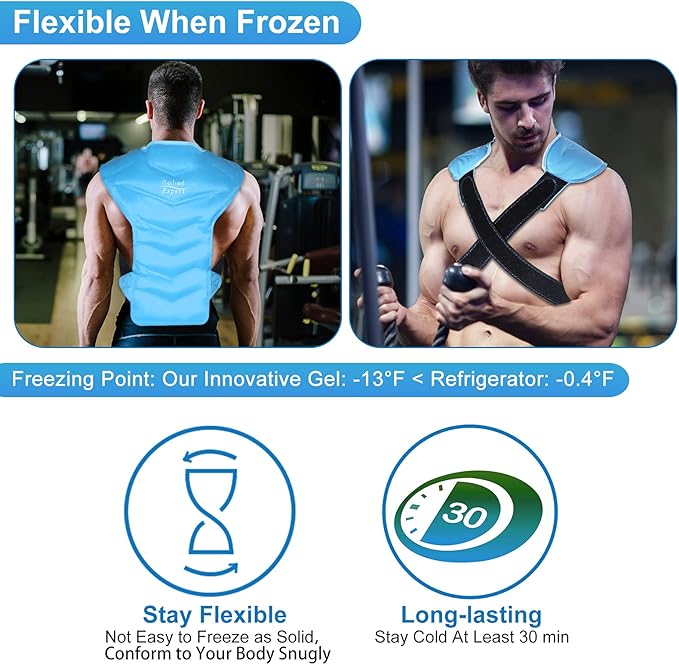 Relief Expert Large Back and Shoulder Ice Pack Wrap – Reusable Gel Cold Pack with Dual-Sided Fabric and Adjustable Straps, Soft Plush Lining for Upper Back Cold Therapy and Post-Workout Recovery
