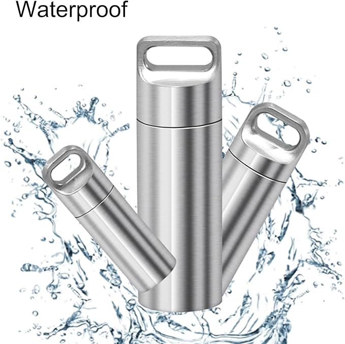 Portable Waterproof Pill Case Keychain, Titanium Alloy Seals Bottles, Mini Canister Medicine Capsule Bottle Pill Container for Outdoor Camping/Travelling EDC Tool Kit (Polished, M)