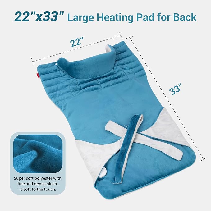 Comfytemp Heating Pad for Back, Weighted Electric Heating Pad for Neck Shoulders, Large Heated Wrap for Her Him Women Men Mom Neck Shoulders Relaxtion, 9 Heat Settings & 11 Auto-Off，22"x33", Blue
