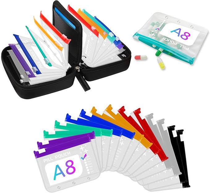 A8 Waterproof Pill Organizer with 28 Pill Pouches Set