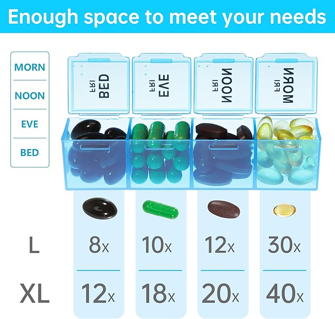 VMVN Pill Organizer, Large Medicine Pill Organizer Box,Weekly Pill Case Container,4 Times a Day Pill Holder 7 Day,for Vitamin Travle Work