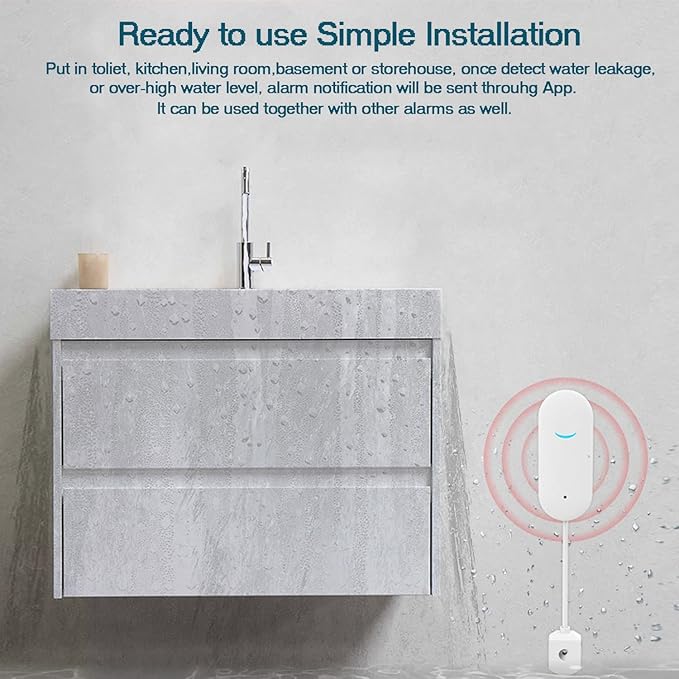 WiFi Water Sensor Leak Detector: Smart Water Leak Detector, TUYA Smart Water Leak Sensor, Wireless Water Level Sensor with App Alerts and Remote Monitor, Water Detectors & Alarms for Home,Basement