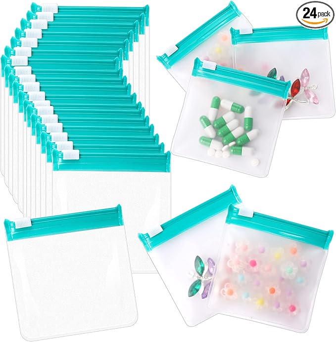24 Pcs Travel Pill Packets Pill Pouch Bags Reusable Zippered Medicine Bag Set Self Sealing Clear Plastic Medicine Organizer with Slide Lock Monday to Sunday Pill Baggies for Pills Small Items Storage