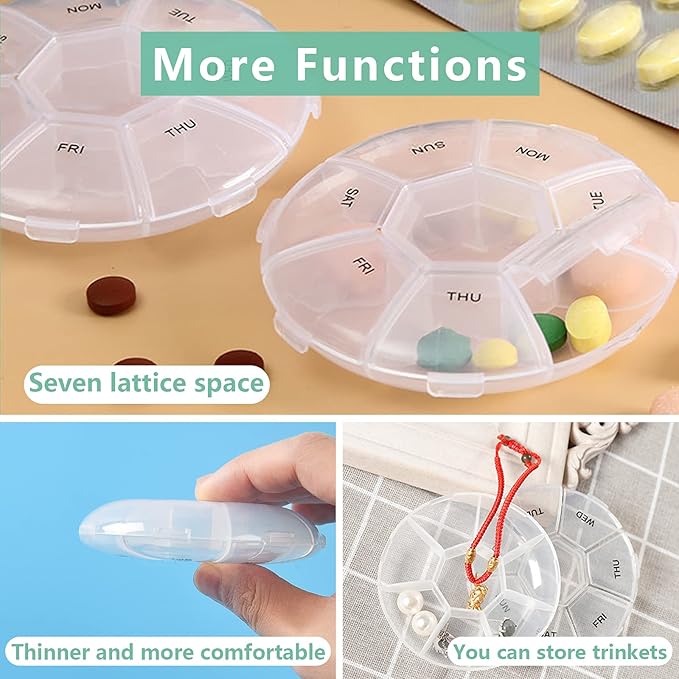 Pill Organizer, INVODA Pill Case7 Day Transparent Pill Box Weekly Pill Planner Remark from Sunday to Saturday Pill Container with7 Compartments (2 Pack)
