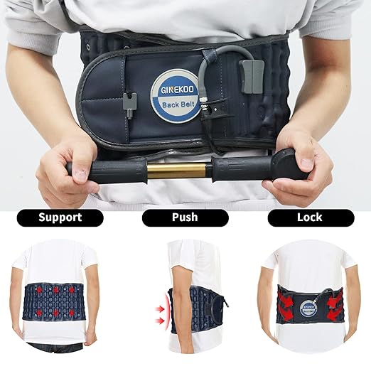 Decompression Belt - Inflatable Spinal Traction Brace for Lumbar Support and Lower Back Pain, Back Reliever for Men and Women, Navy Blue (29-49 Inch Waist)