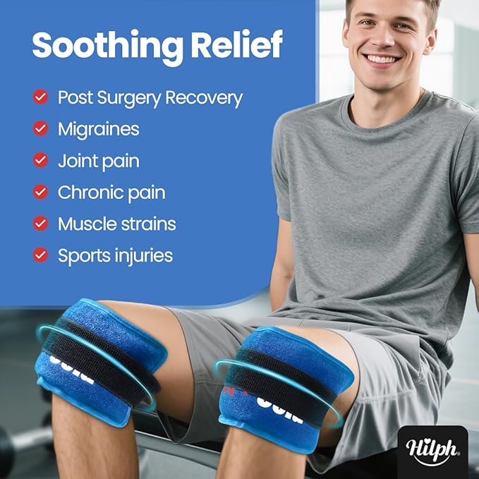 Hilph Ice Pack for Injuries Reusable, 2 Packs Hot Cold Soft Gel Ice Pack with Adjustable Strap, Flexible Ice Wraps for Joints and Muscle, Back, Knee & More Discomfort Relief (9.5" x 4.7") Blue