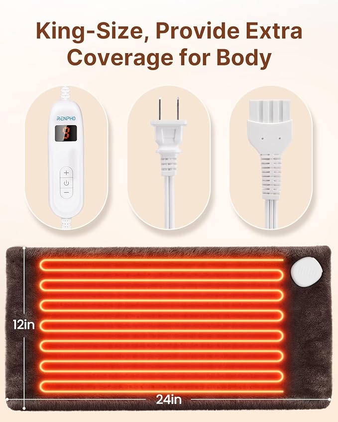 RENPHO Heating pad for Neck and Shoulder and Back & Period Cramps and Leg Pain Relief, Electric Heat Pads, Mothers Day Gifts & Birthday Gifts for Women, FSA Eligible, ETL Certified, 12"x24" Brown