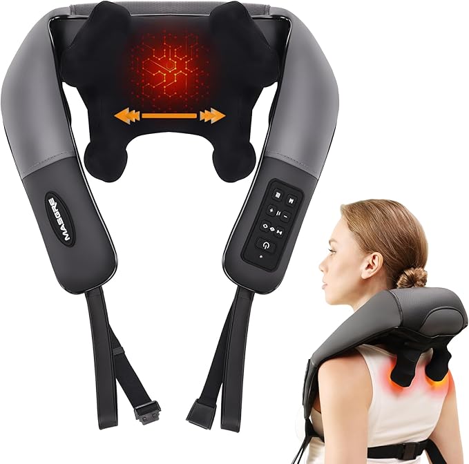 Neck Shoulder Back Massager with Heat, Width Adjustable Cordless Shiatsu Heated Massager for Pain Relief Deep Tissue, Brushless Motor 6D Kneading Massage Gifts for Women Men Mom Dad Birthday Christmas