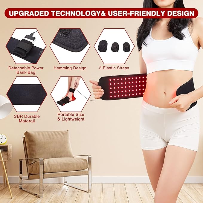 LED Red Light Therapy for Feet & Body, CAMECO 640nm & 660nm & 880nm Infrared Light Therapy Belt for Foot Pain & Neuropathy, Wearable Foot Therapy Wrap, Timer, 3 Temperature Setting