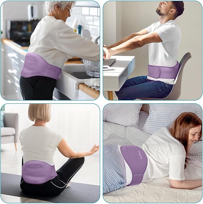 Comfytemp Ice Pack for Back Pain Relief, 2 Pcs, Sciatica Ease Brace, Reusable Gel Lower Back Ice Wrap for Injuries, Hot Cold Compress for Lower Lumbar, Waist, Men Women After Surgery (Purple)