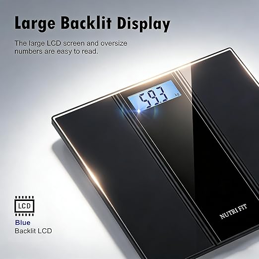NUTRI FIT Scale for Body Weight Digital Bathroom Scale, Highly Accurate Electronic Weighing Machine for People, LCD Backlit Display, Large Size for Safe Home Use, 400 lbs
